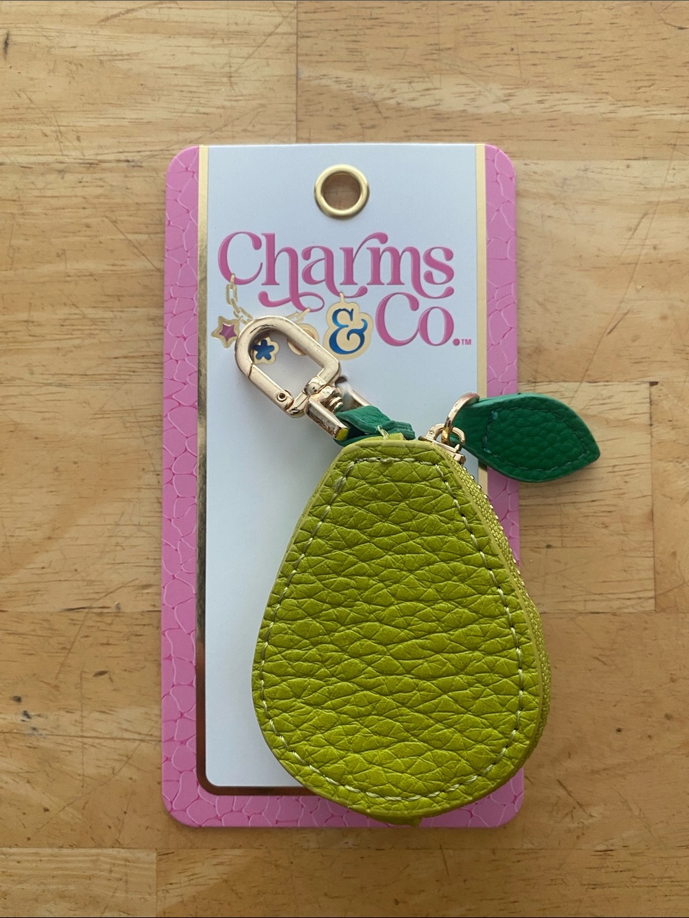 Lime Green Pear shaped zippered bag charm Keychain coin purse. NWT